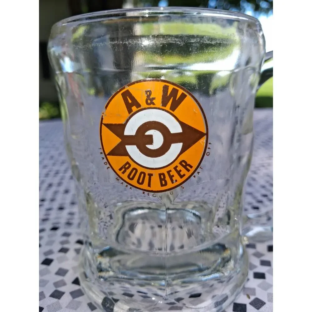 Vintage A & W Root Beer Heavy Glass Mug Arrow & Bullseye Logo 4 1/2 Inches Tall